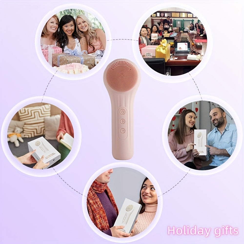 Electric Facial Brush with Vibration and Heat, Silicone and Plastic, Unscented, USB Rechargeable, 400mAh Lithium Battery, Whole Body Use, Massage and Cleansing Tool for Men and Women - Ideal Household Beauty Gift