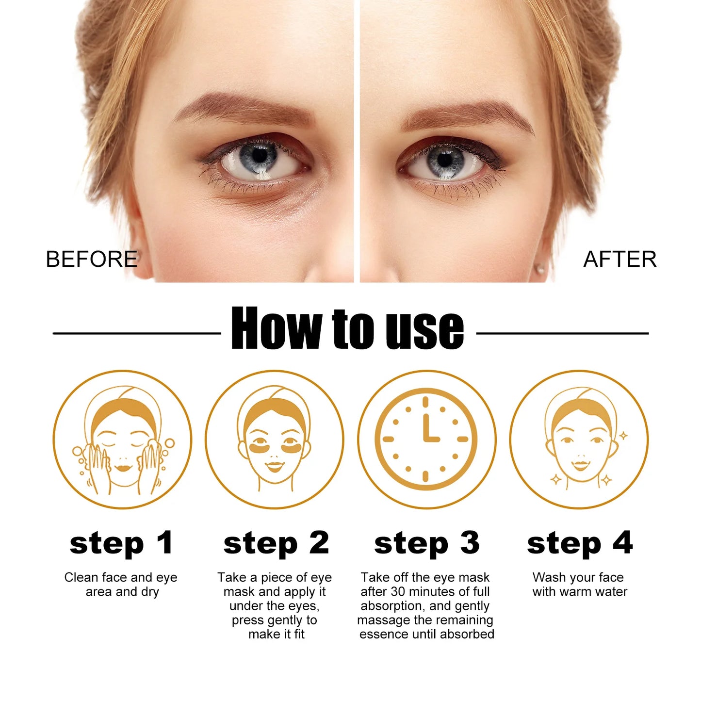 FCJ EELHOE 24K Gold Collagen Eye Moisturizing Care Firming Eye Lines Dark Circles Eye Bags Relief Gels Patches for Late Staying