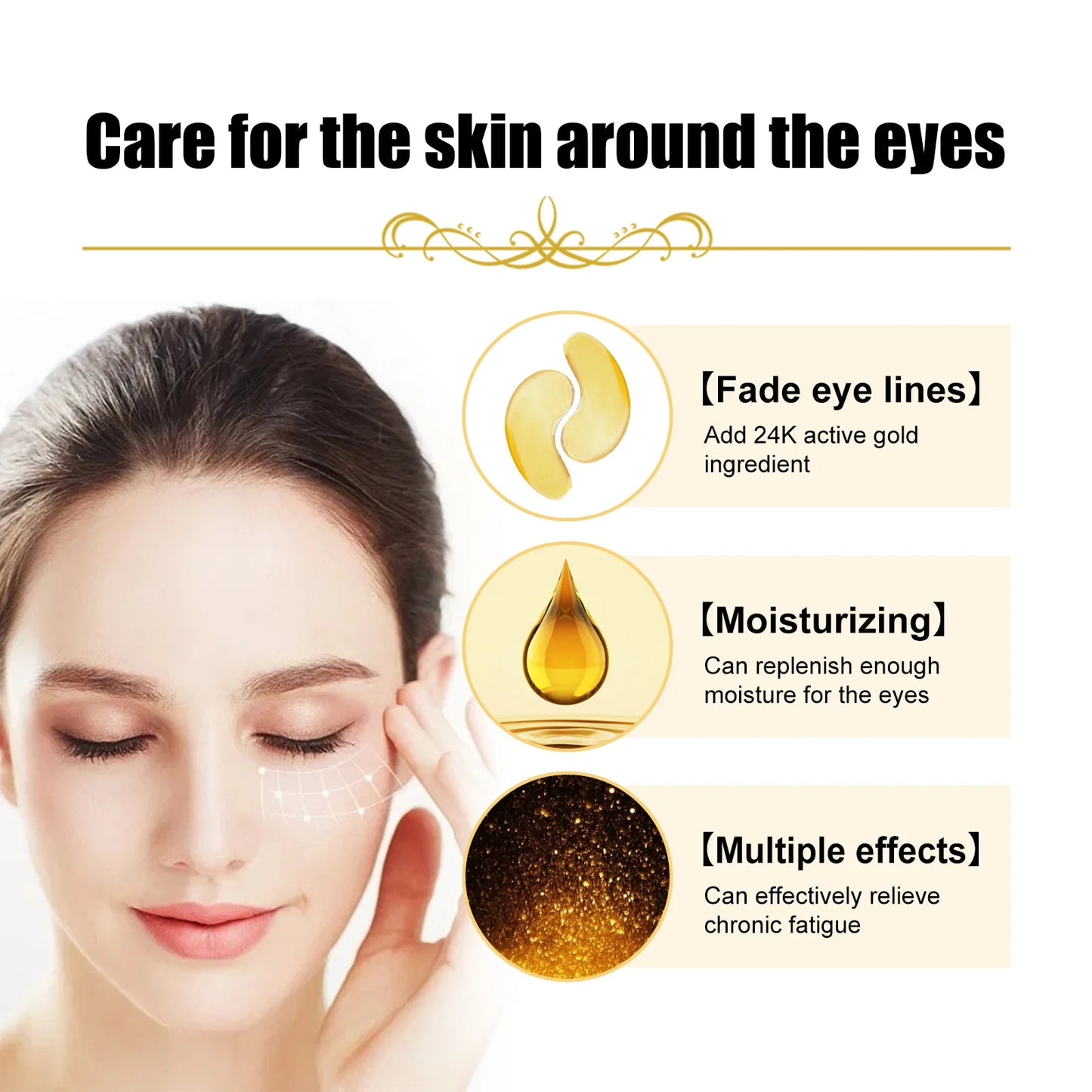 FCJ EELHOE 24K Gold Collagen Eye Moisturizing Care Firming Eye Lines Dark Circles Eye Bags Relief Gels Patches for Late Staying