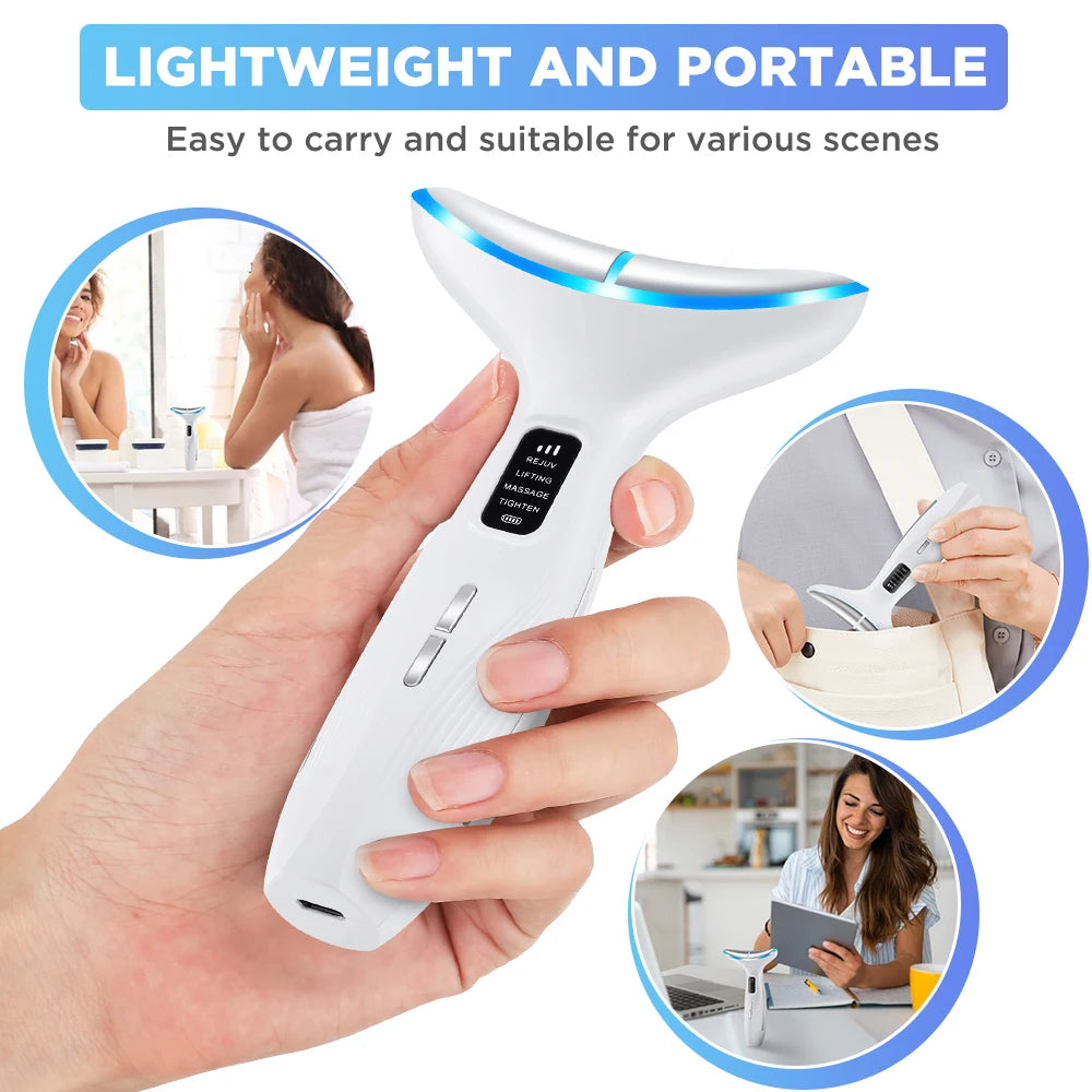 4 Modes LED Neck Beauty Device EMS Facial Lifting Massager Double Chin Remover Heat Therapy Face Skin Rejuvenation Instrument