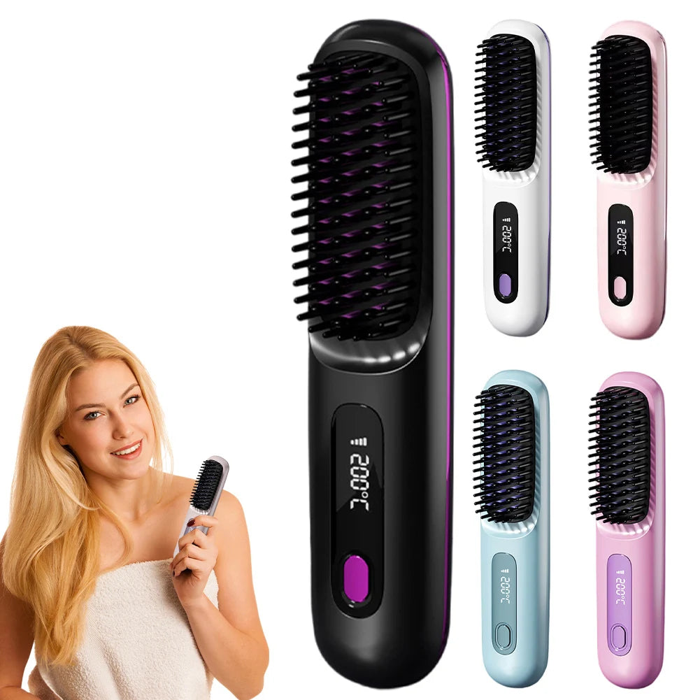 Cordless Hair Straightener Portable Straightener Brush 3 Adjustable Temp Hair Straightening Brush Anti-scald for Hair Styling