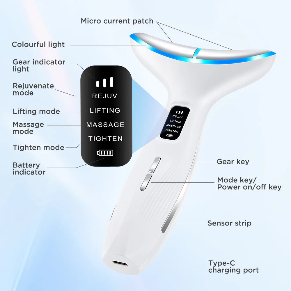 4 Modes LED Neck Beauty Device EMS Facial Lifting Massager Double Chin Remover Heat Therapy Face Skin Rejuvenation Instrument