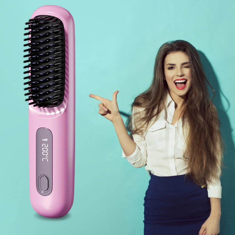 Cordless Hair Straightener Portable Straightener Brush 3 Adjustable Temp Hair Straightening Brush Anti-scald for Hair Styling