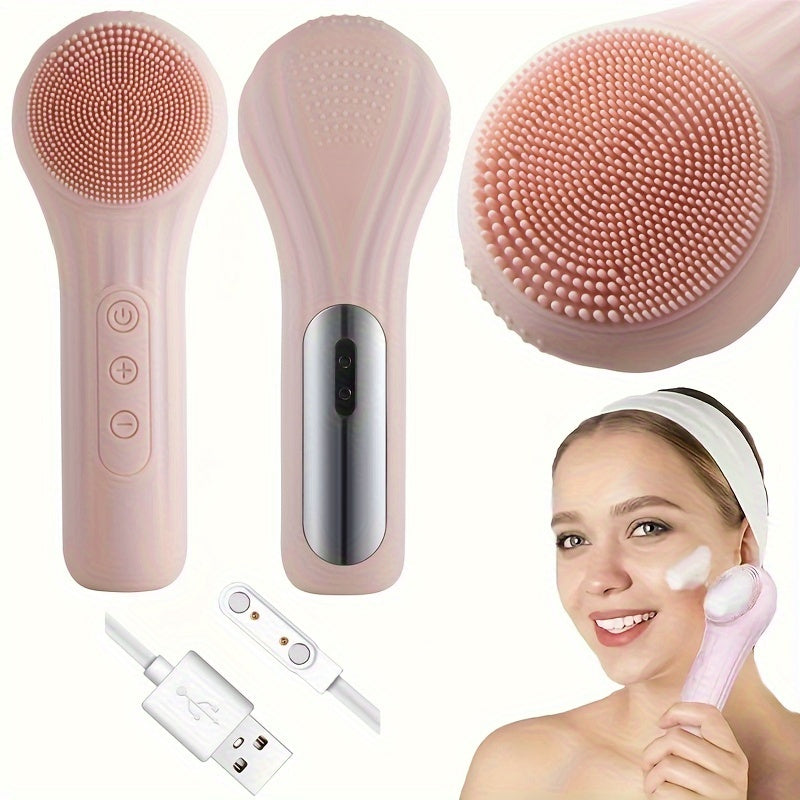 Electric Facial Brush with Vibration and Heat, Silicone and Plastic, Unscented, USB Rechargeable, 400mAh Lithium Battery, Whole Body Use, Massage and Cleansing Tool for Men and Women - Ideal Household Beauty Gift