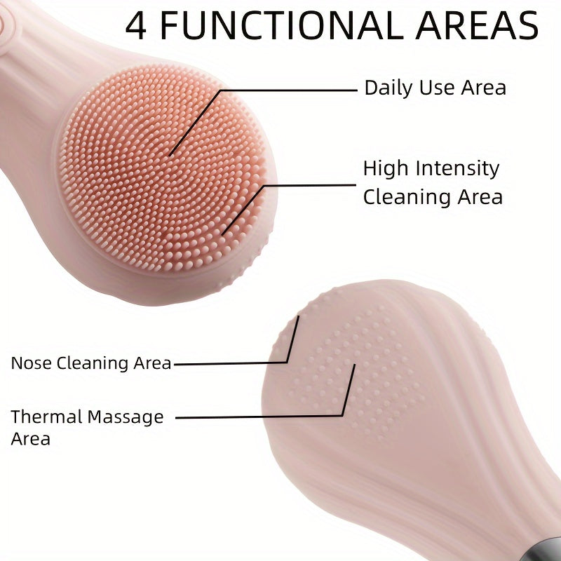 Electric Facial Brush with Vibration and Heat, Silicone and Plastic, Unscented, USB Rechargeable, 400mAh Lithium Battery, Whole Body Use, Massage and Cleansing Tool for Men and Women - Ideal Household Beauty Gift
