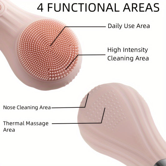 Electric Facial Brush with Vibration and Heat, Silicone and Plastic, Unscented, USB Rechargeable, 400mAh Lithium Battery, Whole Body Use, Massage and Cleansing Tool for Men and Women - Ideal Household Beauty Gift