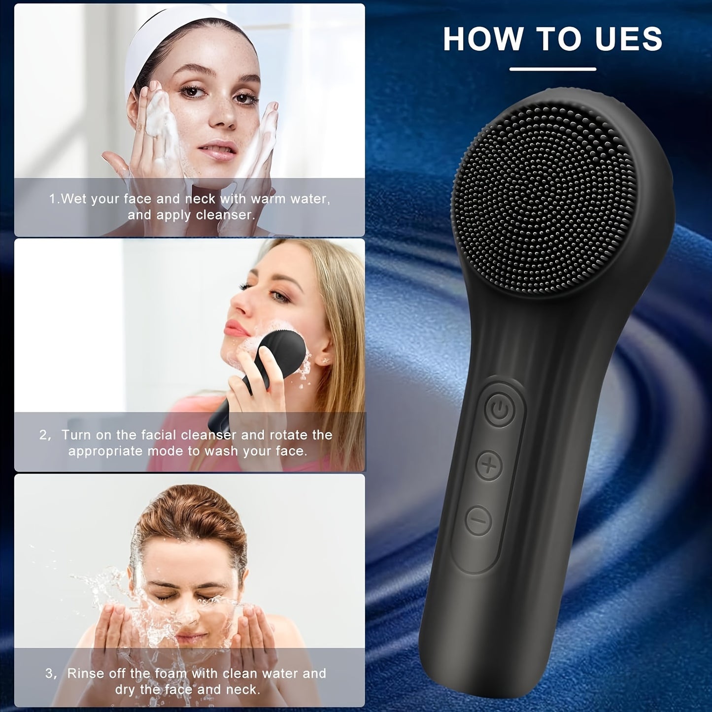 Electric Facial Brush with Vibration and Heat, Silicone and Plastic, Unscented, USB Rechargeable, 400mAh Lithium Battery, Whole Body Use, Massage and Cleansing Tool for Men and Women - Ideal Household Beauty Gift