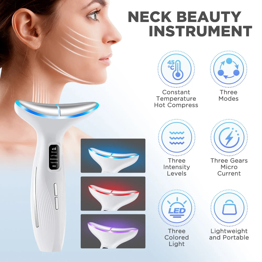 4 Modes LED Neck Beauty Device EMS Facial Lifting Massager Double Chin Remover Heat Therapy Face Skin Rejuvenation Instrument