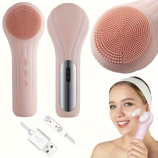 Electric Facial Brush with Vibration and Heat, Silicone and Plastic, Unscented, USB Rechargeable, 400mAh Lithium Battery, Whole Body Use, Massage and Cleansing Tool for Men and Women - Ideal Household Beauty Gift
