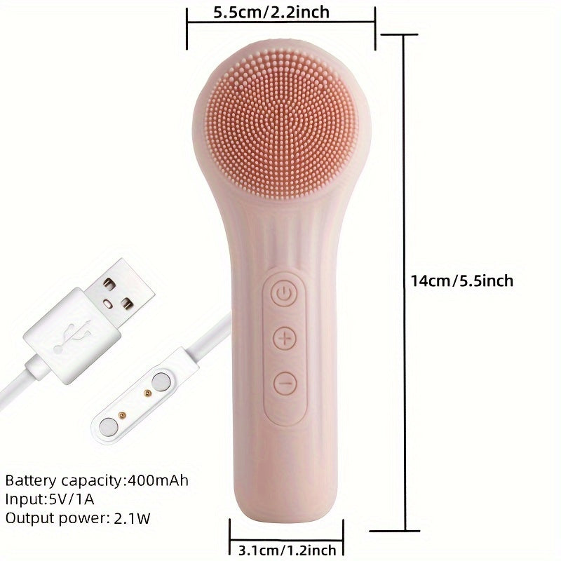 Electric Facial Brush with Vibration and Heat, Silicone and Plastic, Unscented, USB Rechargeable, 400mAh Lithium Battery, Whole Body Use, Massage and Cleansing Tool for Men and Women - Ideal Household Beauty Gift